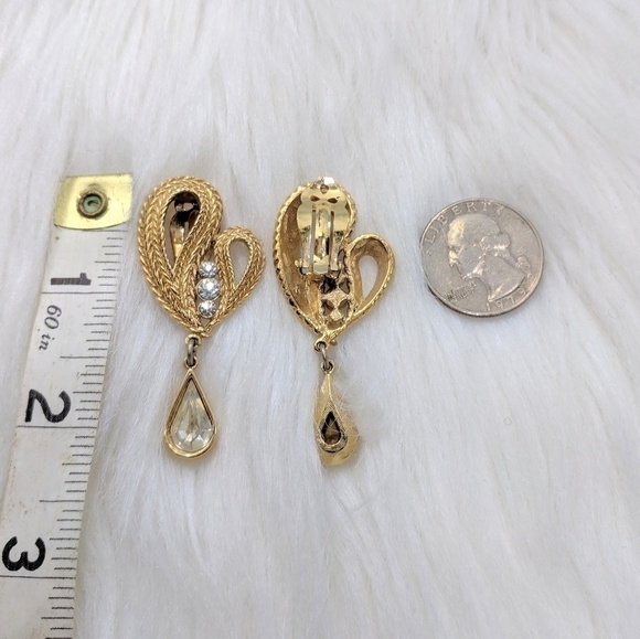 Gold & Rhinestone Drop Earrings - Picture 3 of 4